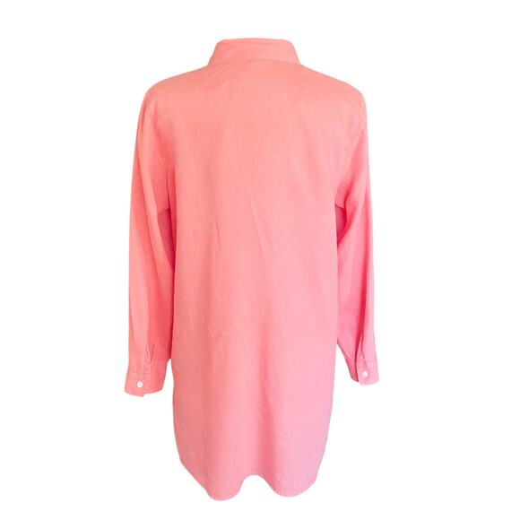 J. Jill Love Linen Coral Button Down Shirt Tunic Length MEDIUM Casual Work Wear - Picture 3 of 8